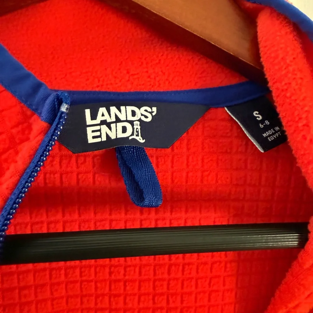 Lands’ End Women’s Fleece Jacket Small Orange & Blue Full-Zip Cozy Layer - Picture 2 of 10